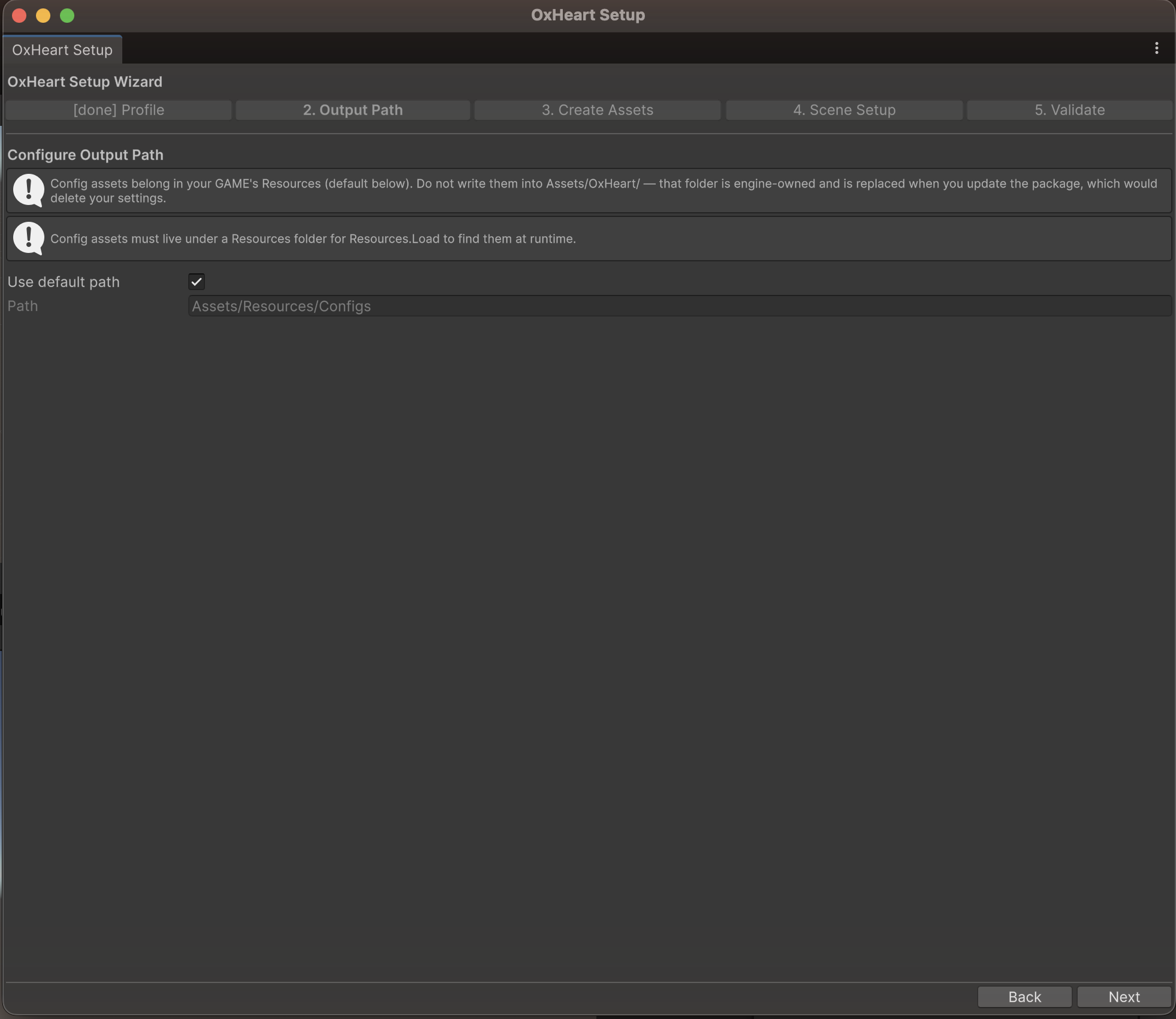 Setup Wizard step 2, configuring the output path