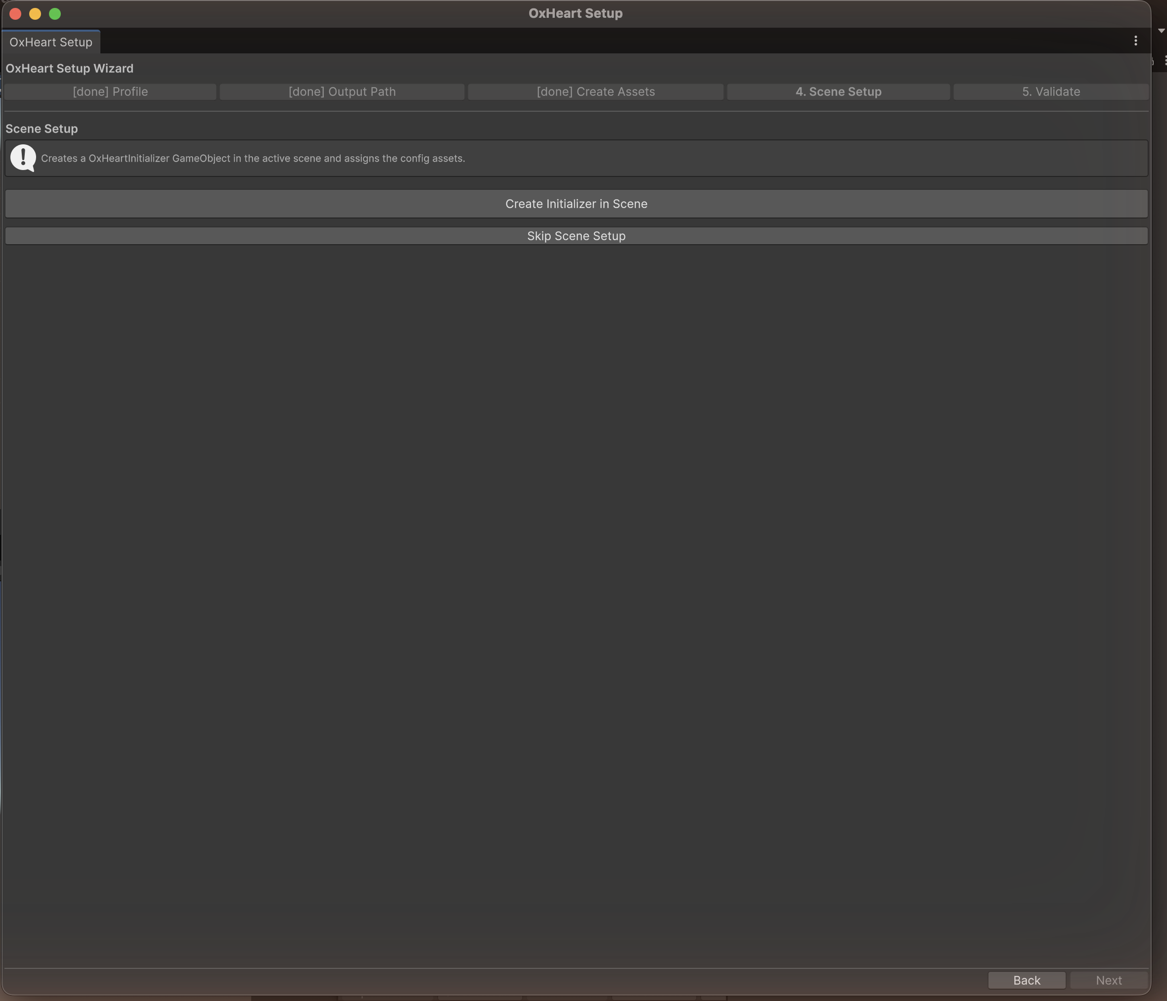Setup Wizard step 4, scene setup options