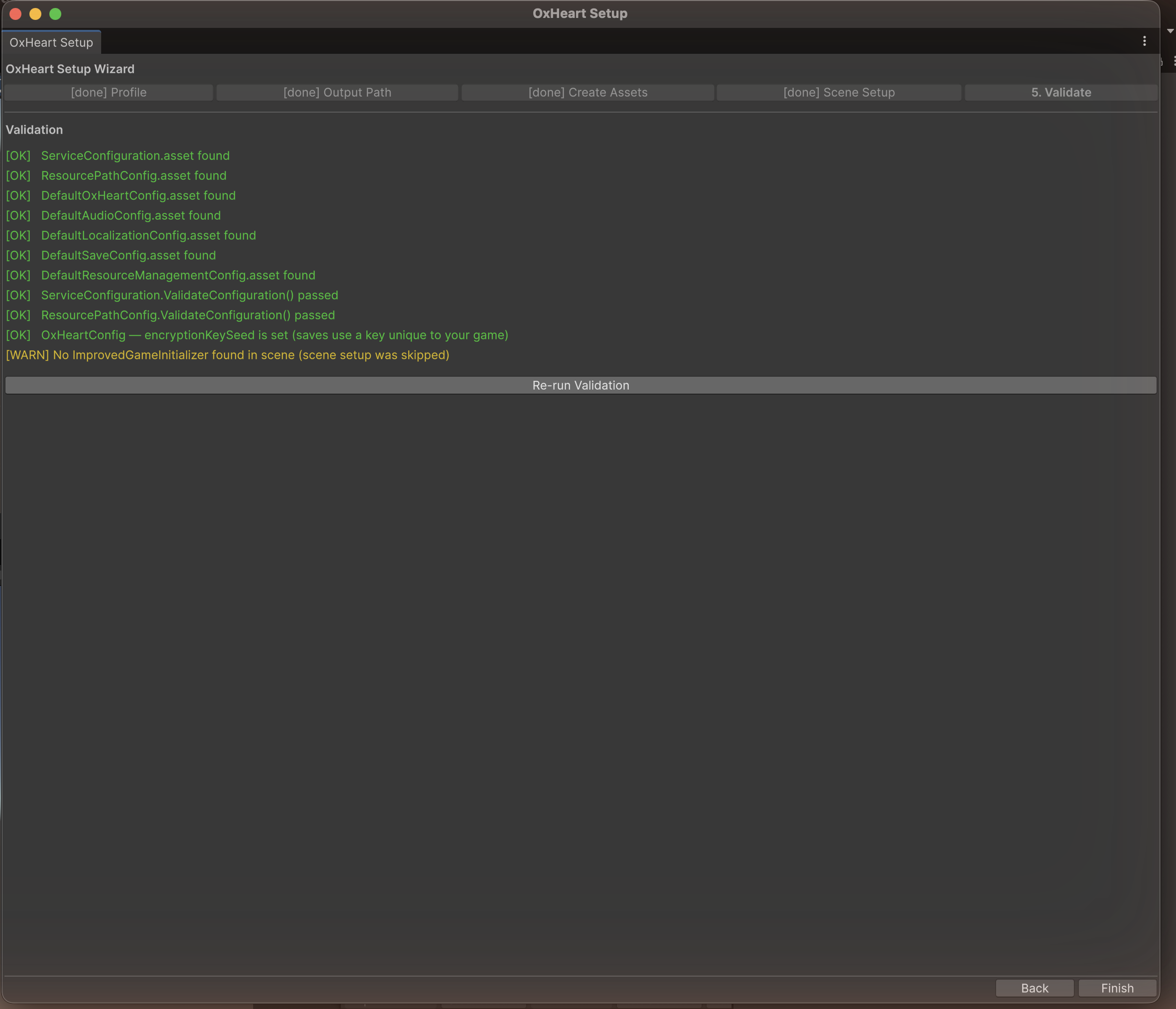 Setup Wizard step 5, validation results